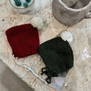 Cozy Red and Green Knit Pom-Pom bonnets for baby